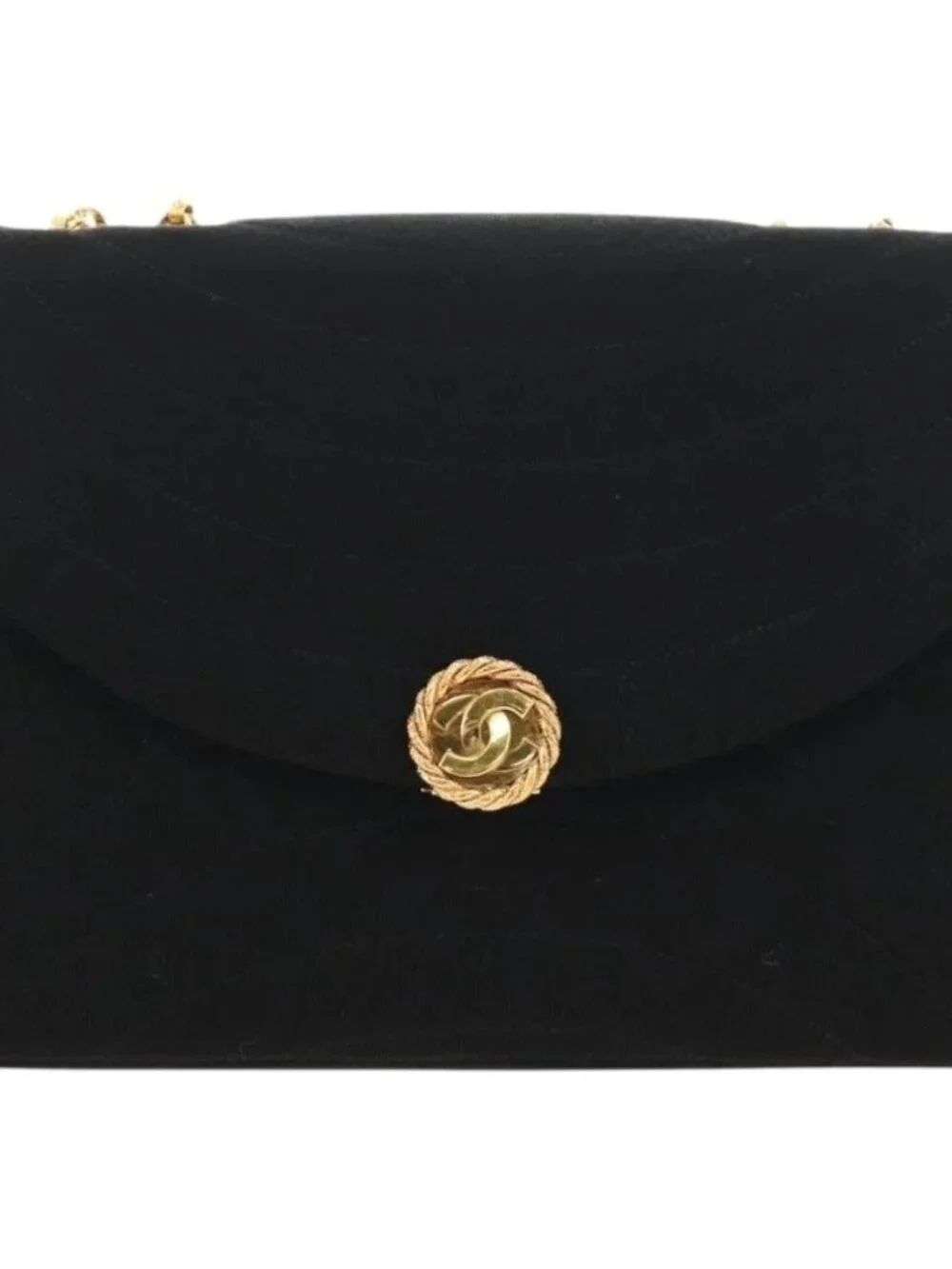 CHANEL Chain Shoulder Bag Cotton Black Gold CC Auth BA13415V